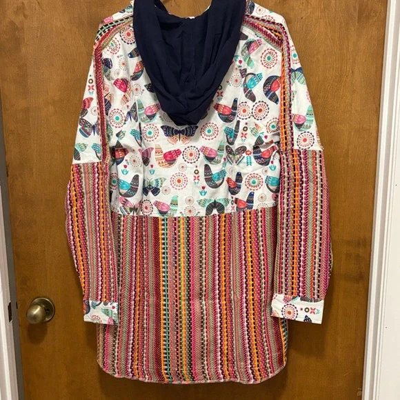 394. Rhea Colorful Butterfly Print Button-Up hoodie - Picture 2 of 2
